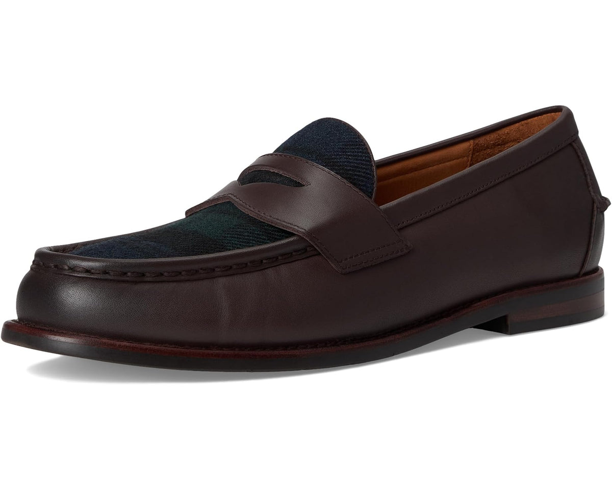 Men's Polo Ralph Lauren Alston Leather & Plaid Wool Penny Loafers Dark Brown/Blackwatch