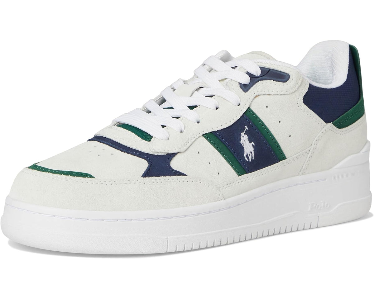 Men's Polo Ralph Lauren Masters Sport Leather-suede Sneaker Bianco/Navy/Green