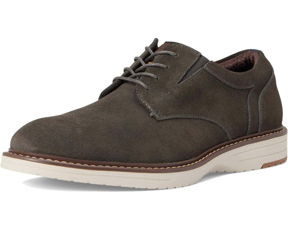 Men's Nunn Bush Griff Plain Toe Oxford Lightweight and Comfortable for all Occasions Suede Lace-Up Grey