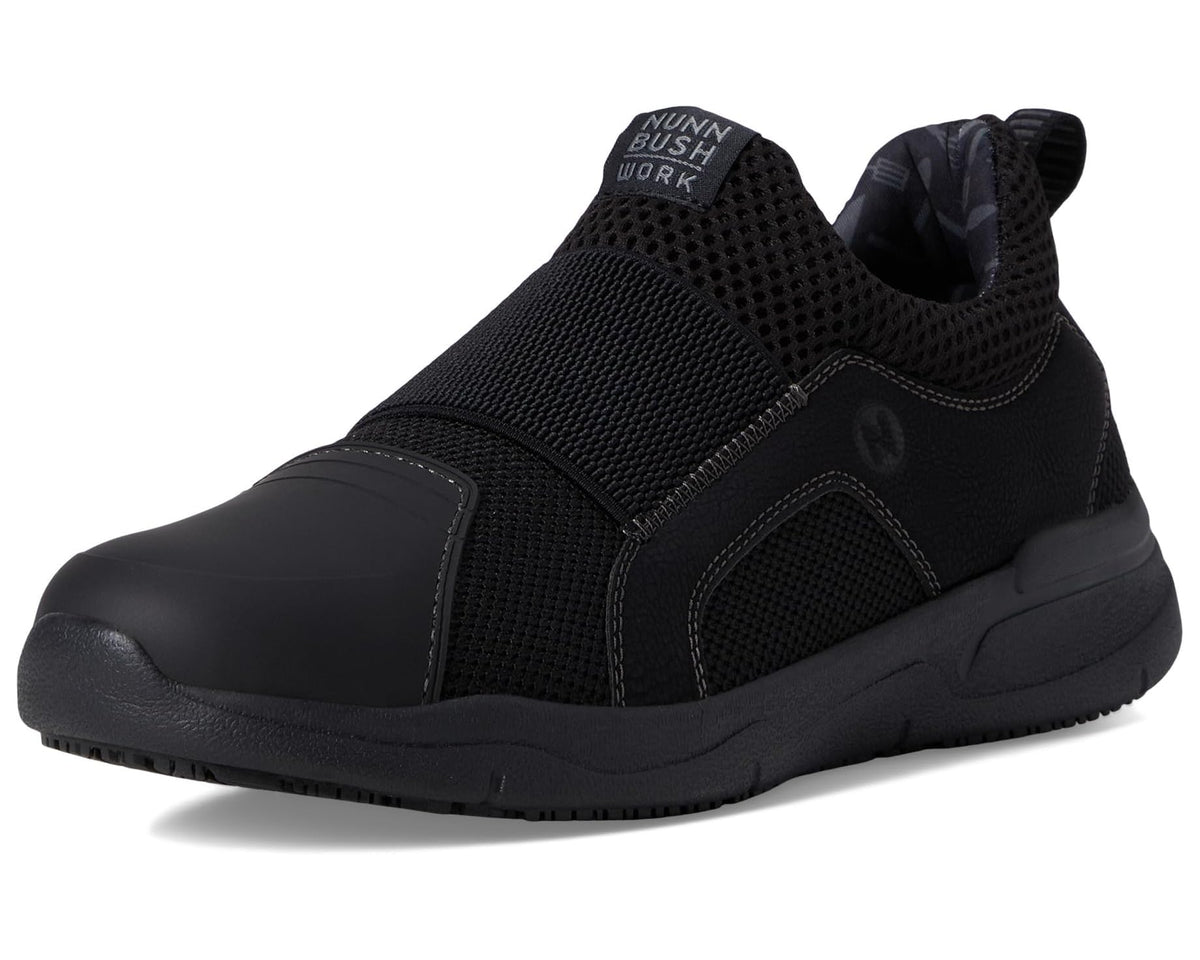 Men's Nunn Bush Grazie AP1 Work Slip-On Slip-Resistant Work Shoe EZ On Athletic Style Sneaker Black