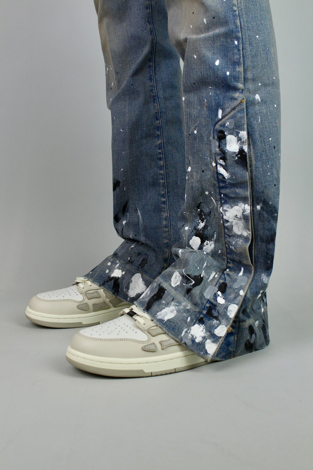 Amiri Paint Splatter Flare Jeans 'Clay Indigo'