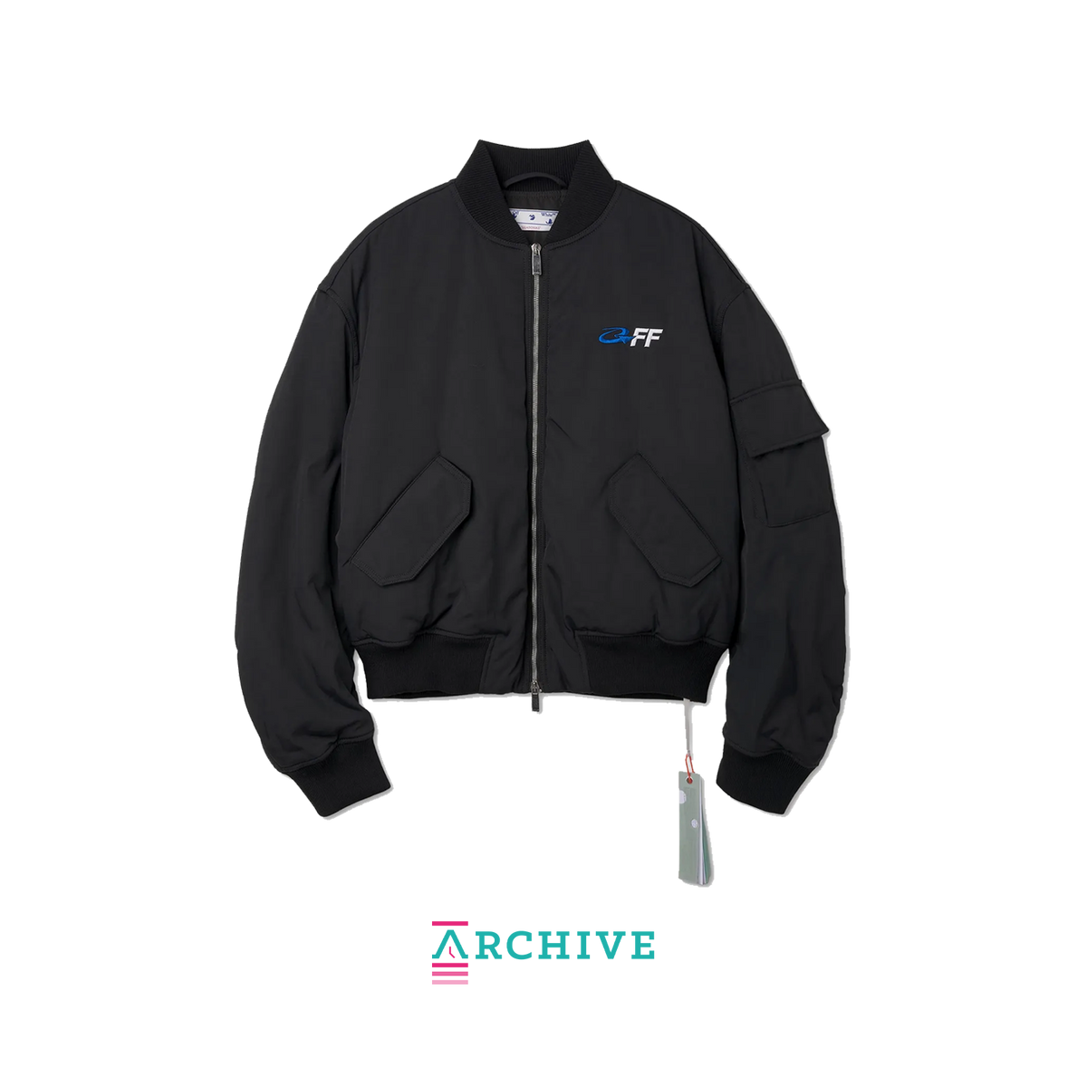 Off-White Quilted Bomber Jacket Logo Back Print 'Black' - Size L (ARCHIVE)