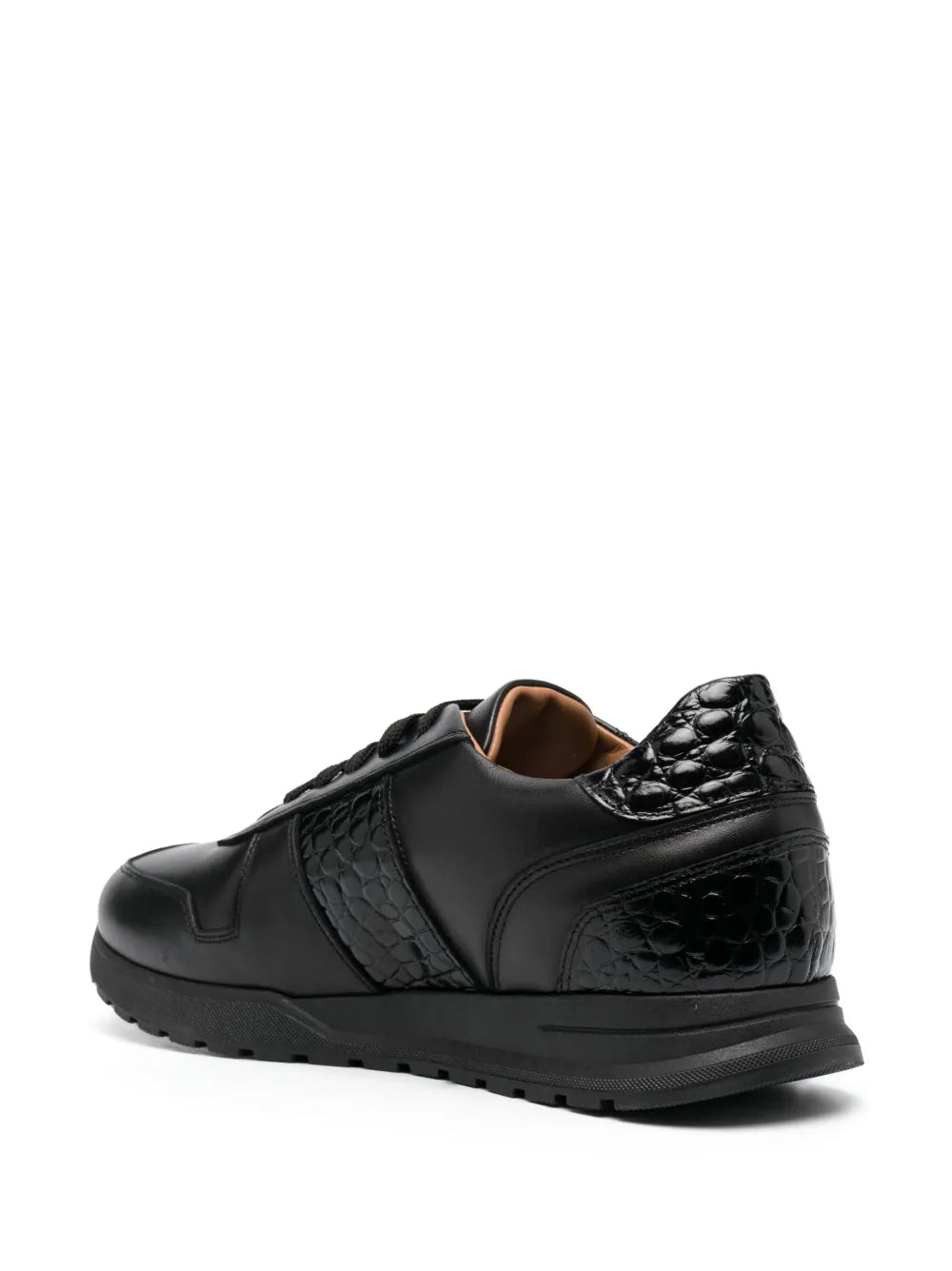 Billionaire Crocodile-Effect Logo-Plaque Leather Sneakers