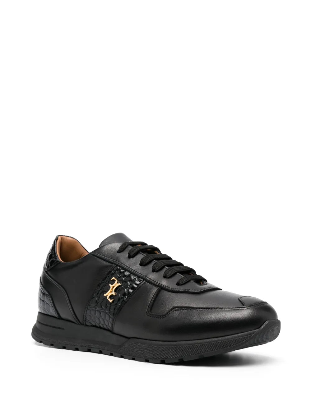Billionaire Crocodile-Effect Logo-Plaque Leather Sneakers