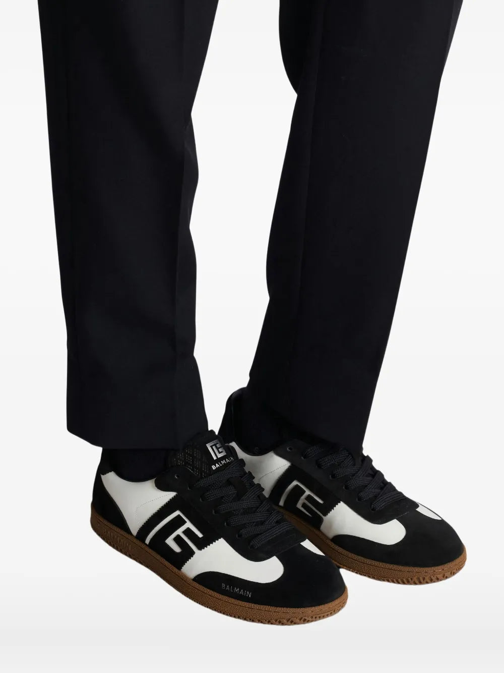 Balmain Swan Suede-Leather Logo Sneakers