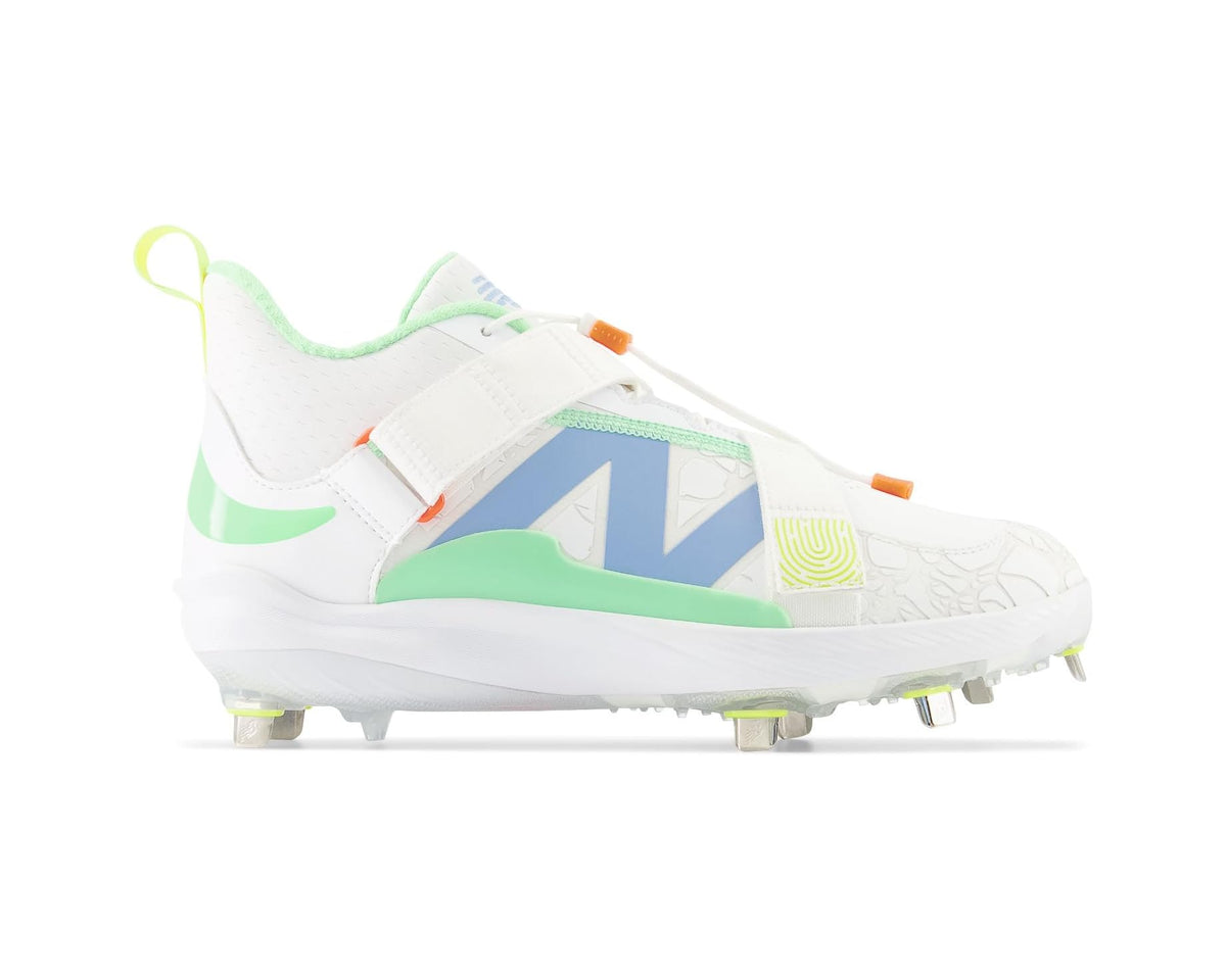 Men's New Balance FuelCell Lindor v2 Metal Baseball Cleats Optic White/Neon Dragonfly