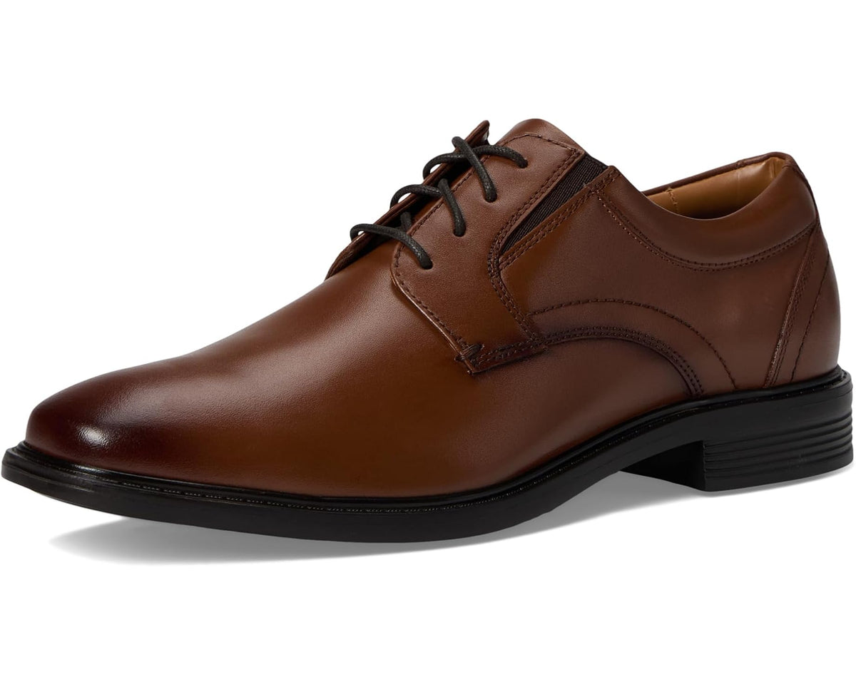 Men's Nunn Bush Stark Plain Toe Oxford Leather Business Formal Derby Dress Casual Lace-Up Cognac