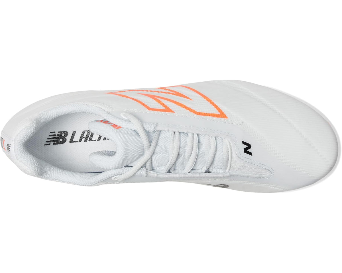 Men's New Balance BurnX4 Lacrosse Cleats White/Hot Mango/Ice Blue
