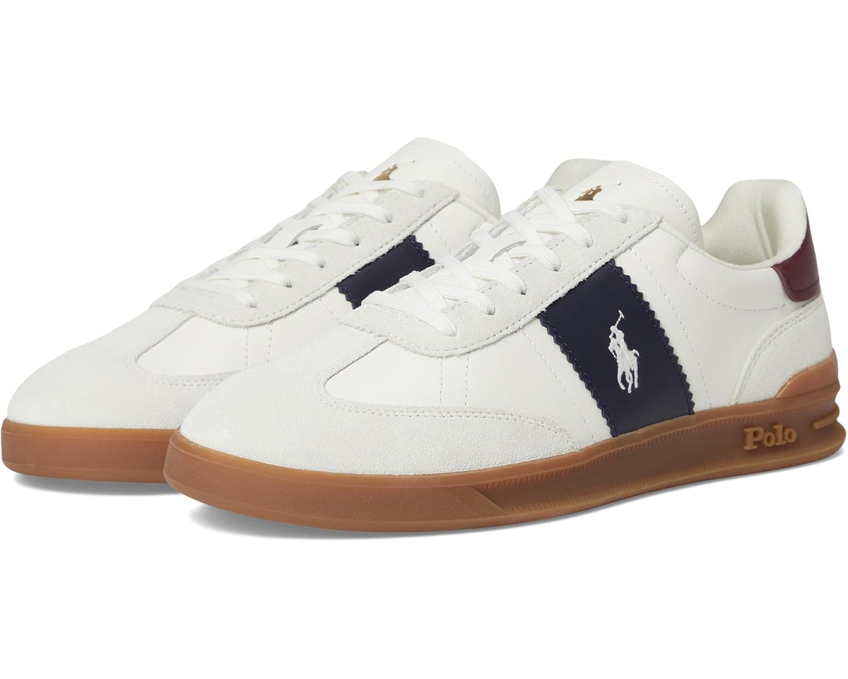 Men's Polo Ralph Lauren Heritage Aera Leather-Suede Sneakers Bianco/Navy/Wine 1