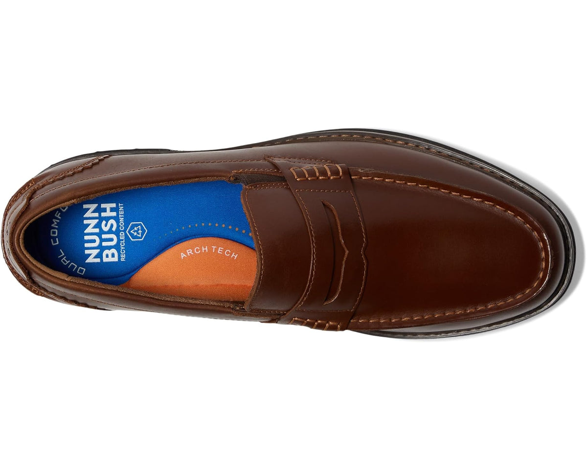 Men's Nunn Bush Odin II Moc Toe Penny Loafer Lightweight and Comfortable Slip-On Cognac