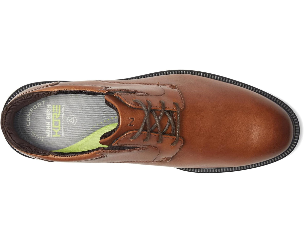 Men's Nunn Bush Kore Icon Plain Toe Oxford Easy On Easy Off Dress Casual Shoe Cognac