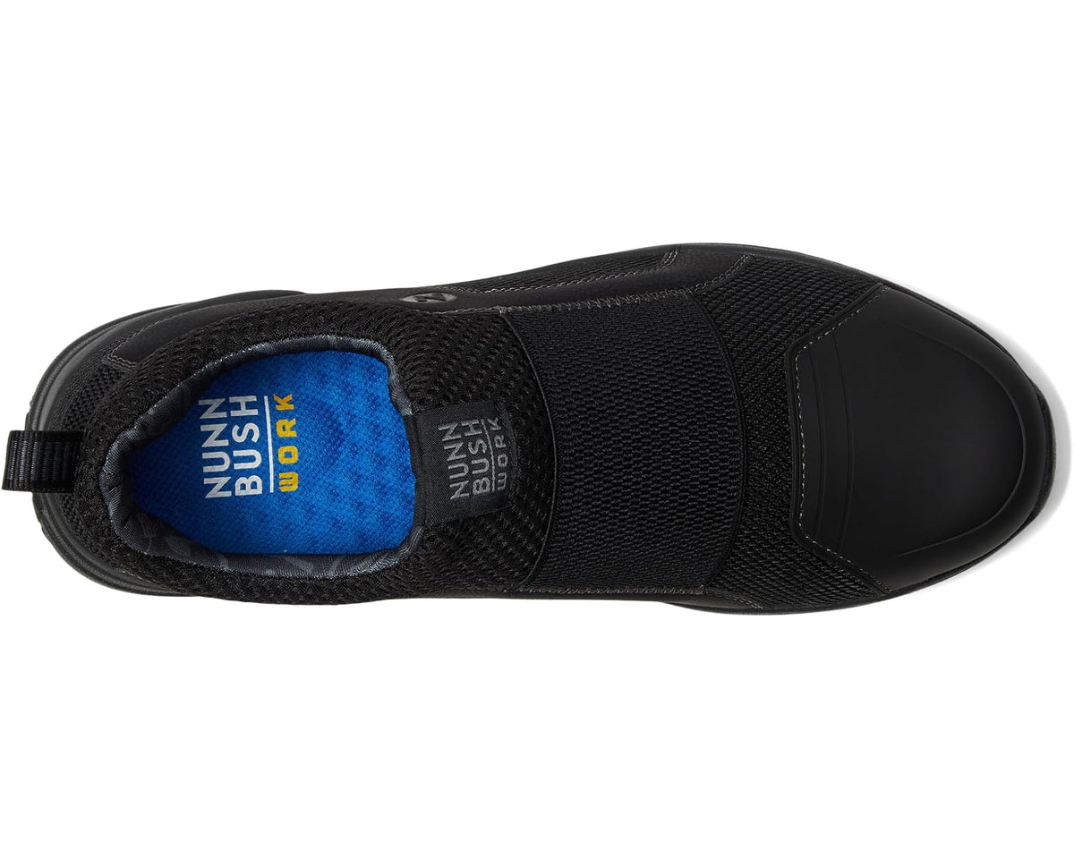 Men's Nunn Bush Grazie AP1 Work Slip-On Slip-Resistant Work Shoe EZ On Athletic Style Sneaker Black