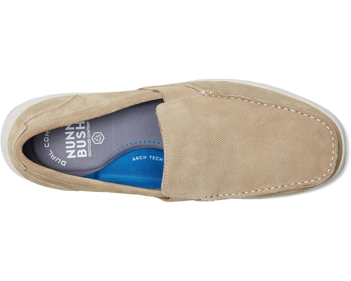Men's Nunn Bush Luca Moccasin Toe Venetian Suede Slip-On Lightweight Comfortable Loafers Stone
