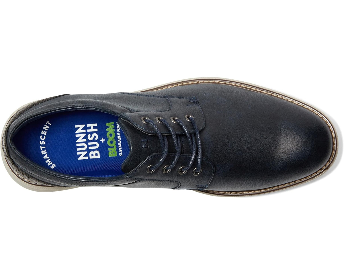 Men's Nunn Bush Chase 2.0 Casual Plain Toe Oxford Contemporary Lace-Up Navy