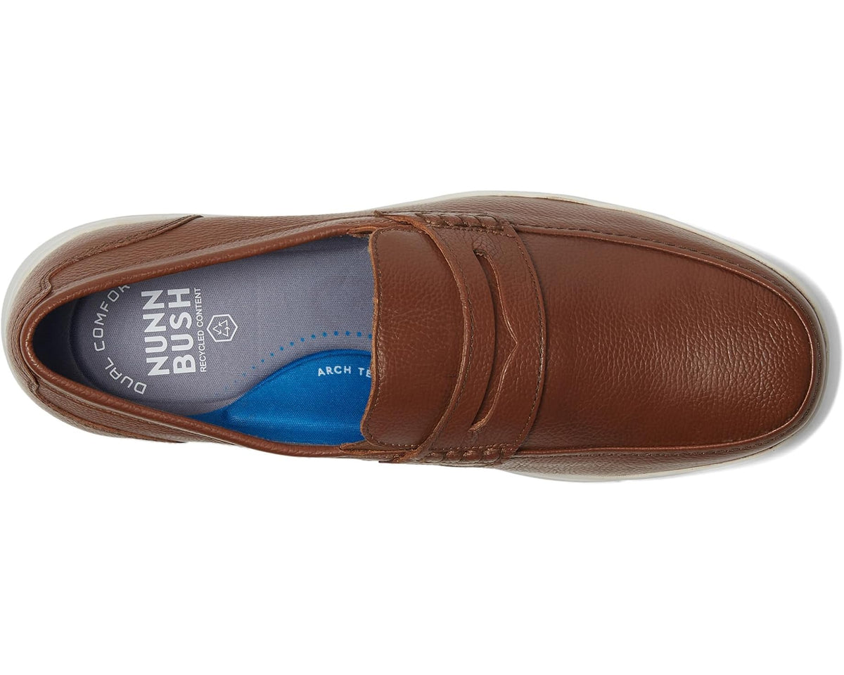 Men's Nunn Bush Luca Moccasin Toe Penny Loafer Lightweight Comfortable Slip-On Cognac
