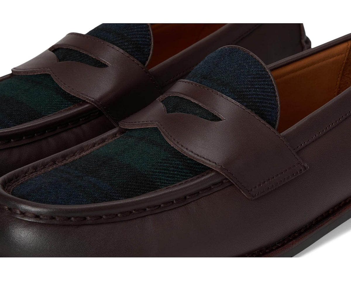 Men's Polo Ralph Lauren Alston Leather & Plaid Wool Penny Loafers Dark Brown/Blackwatch