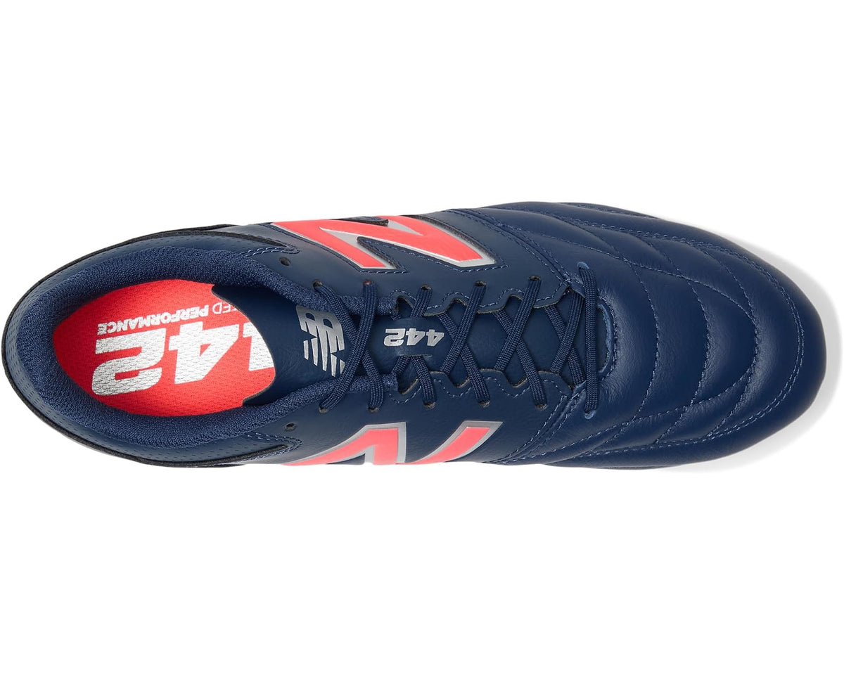 Men's New Balance 442 Team FG V2 Soccer Cleats NB Navy/Silver/Energy Red