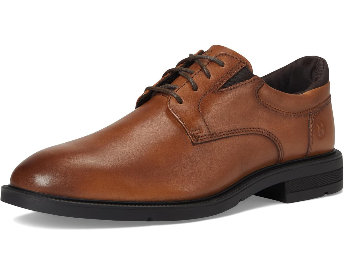 Men's Nunn Bush Kore Icon Plain Toe Oxford Easy On Easy Off Dress Casual Shoe Cognac
