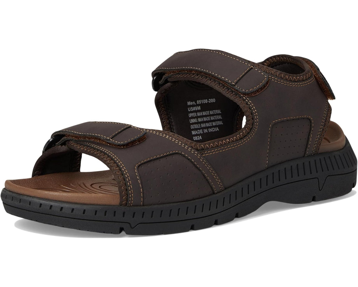 Men's Nunn Bush Laguna 3 Strap River Sandal Lightweight Adjustable and Comfortable Brown