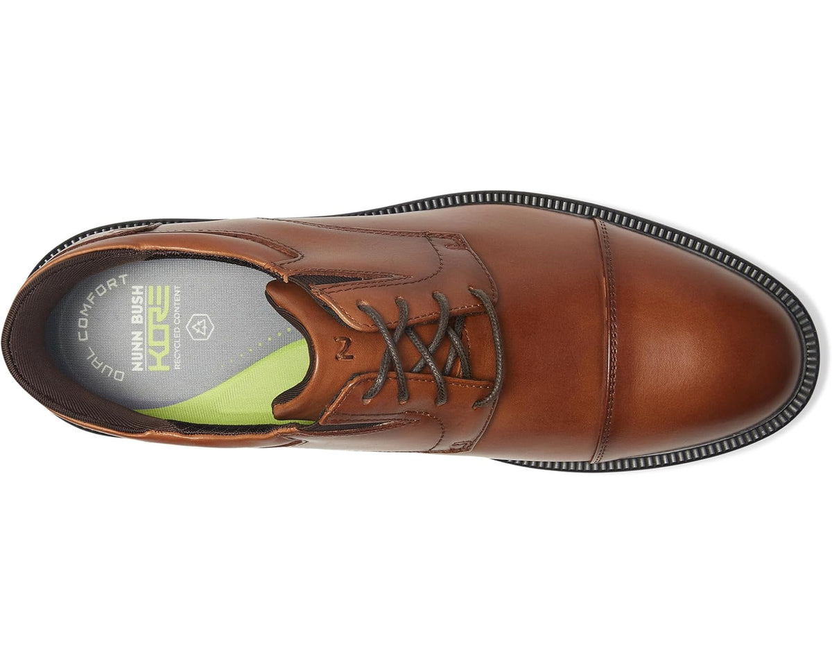 Men's Nunn Bush Kore Icon Cap Toe Oxford Easy-on Easy-off Dress Casual Shoe Cognac
