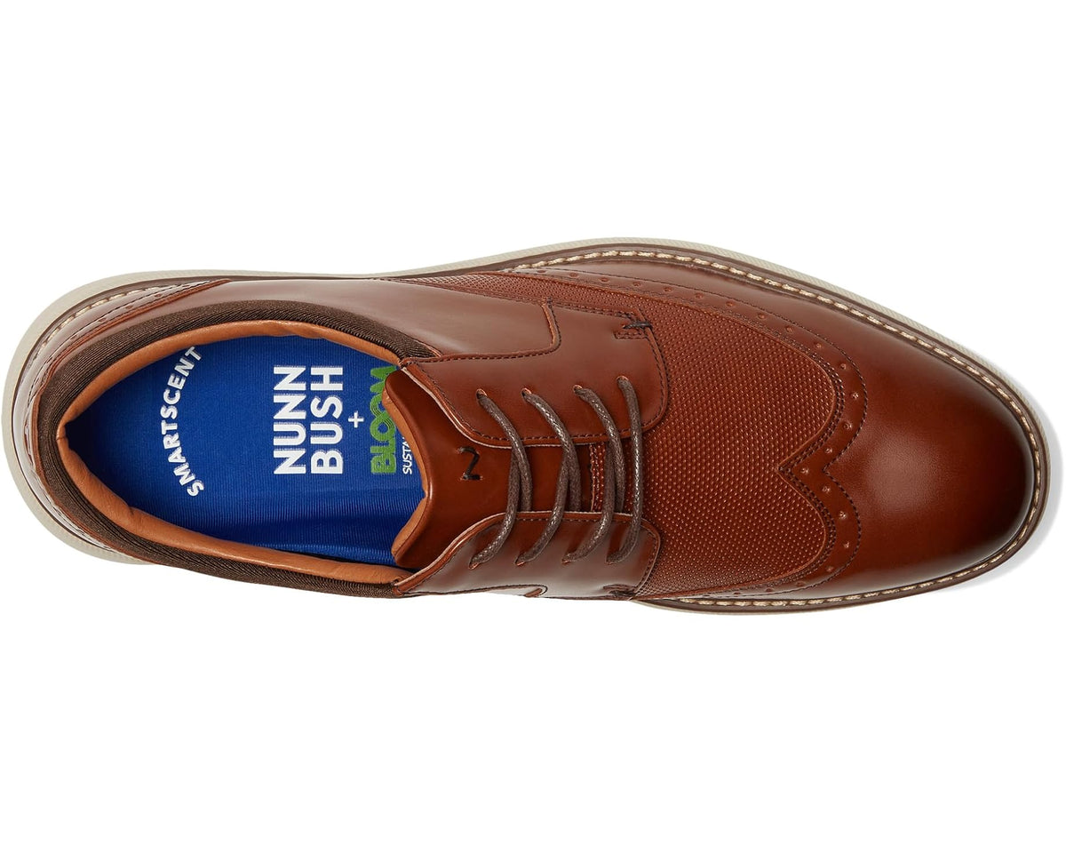 Men's Nunn Bush Chase 2.0 Wingtip Oxford Casual Contemporary Lace Up Cognac