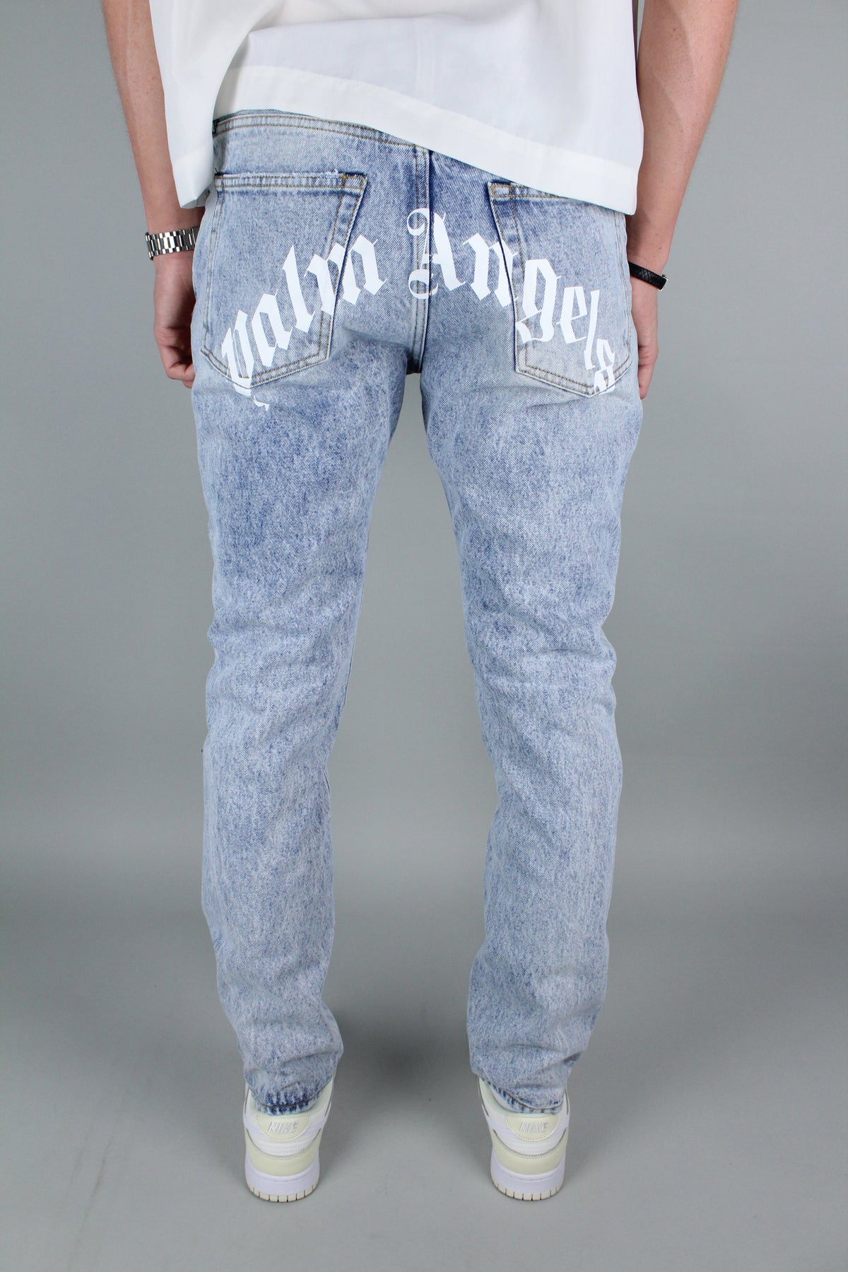 Palm Angels Curved Logo Print Straight Fit Jeans 'Light Blue'