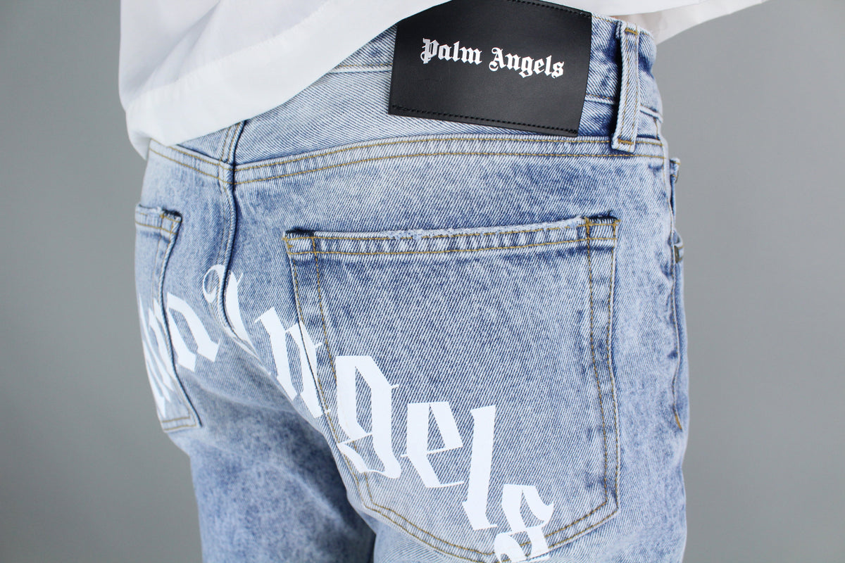 Palm Angels Curved Logo Print Straight Fit Jeans 'Light Blue'